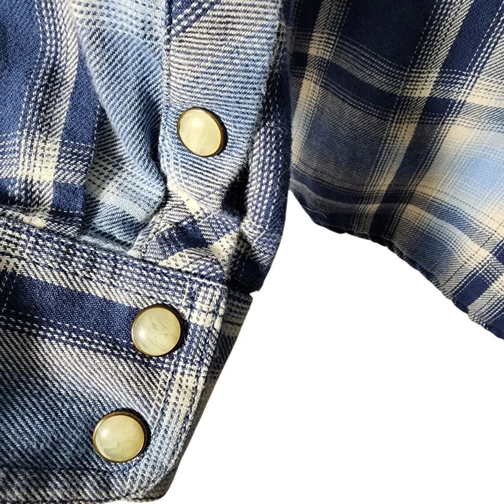 Ariat Retro Fit Plaid Western Snap Button Long Sleeve Shirt‎ L Boy Kid Blue